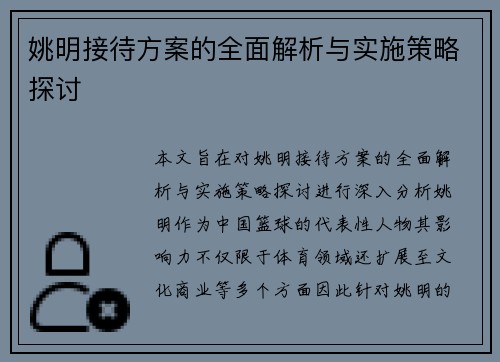 姚明接待方案的全面解析与实施策略探讨